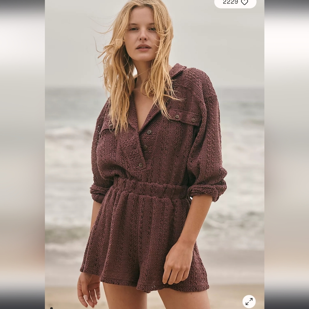 NWT Free People Beach Ryan Beige Knit Button-Up Romper